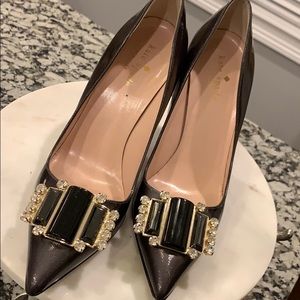 KATE SPADE NY size 7.5 embellished charcoal heel